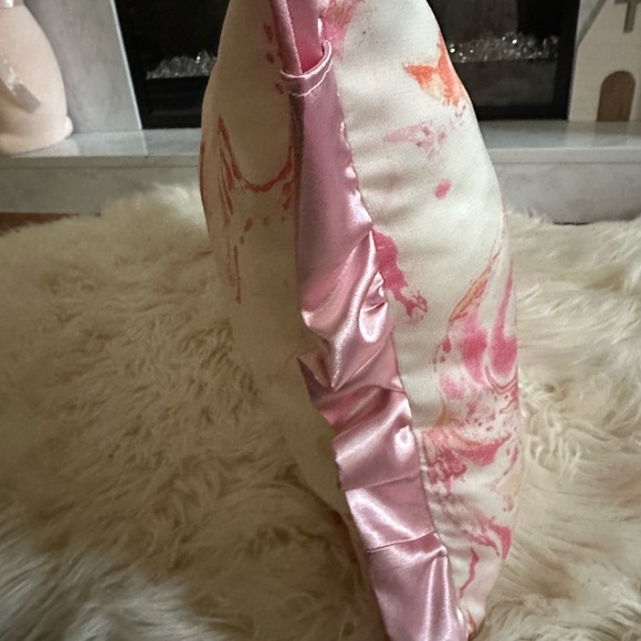 Pink and Orange Marble Throw Pillows with Pink Silk Ruffles - Picture 7 of 9